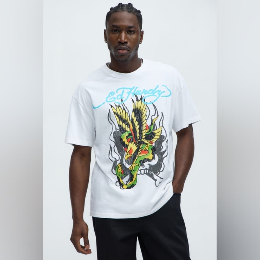 Ed Hardy Eagle Snake Oversized White Tee